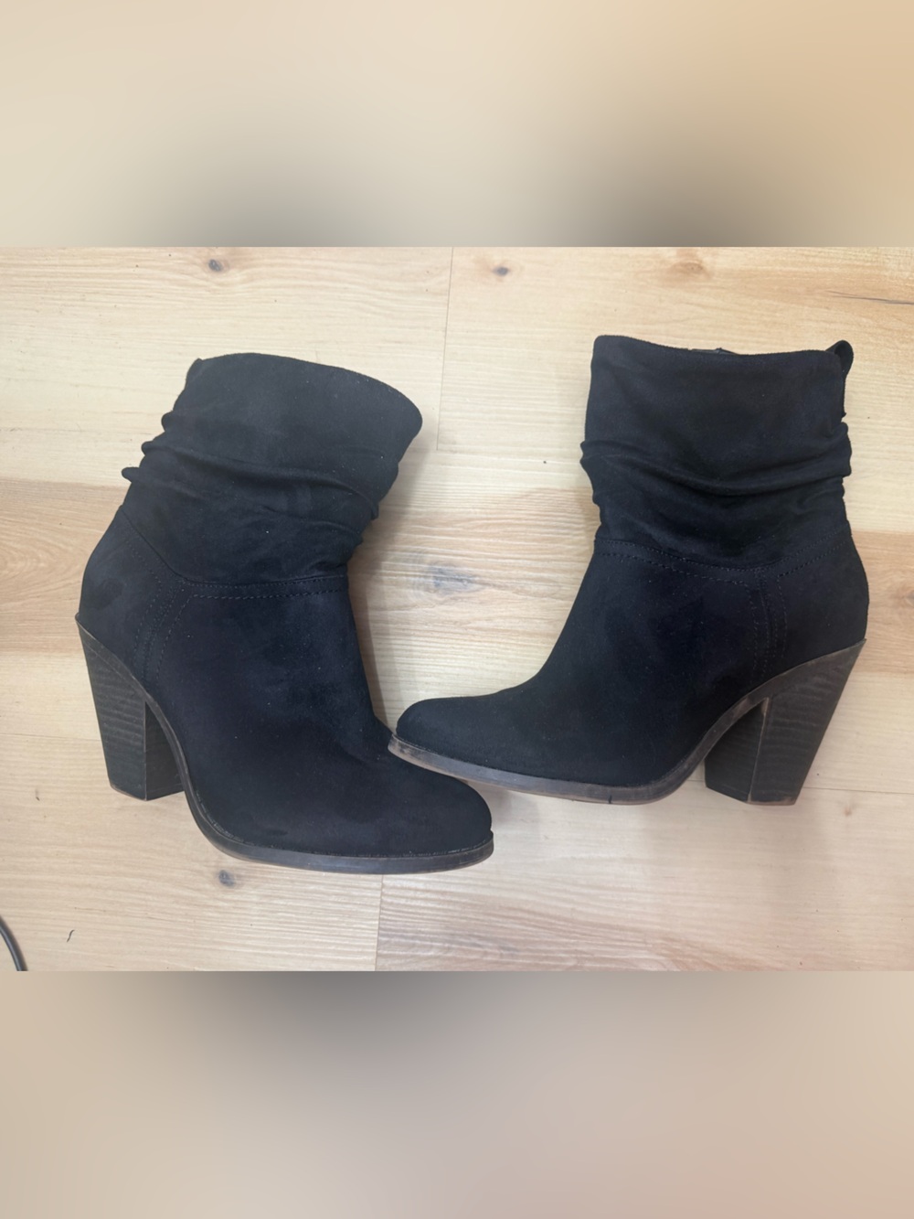 Women's Black Suede Ankle Boots with Block Heel